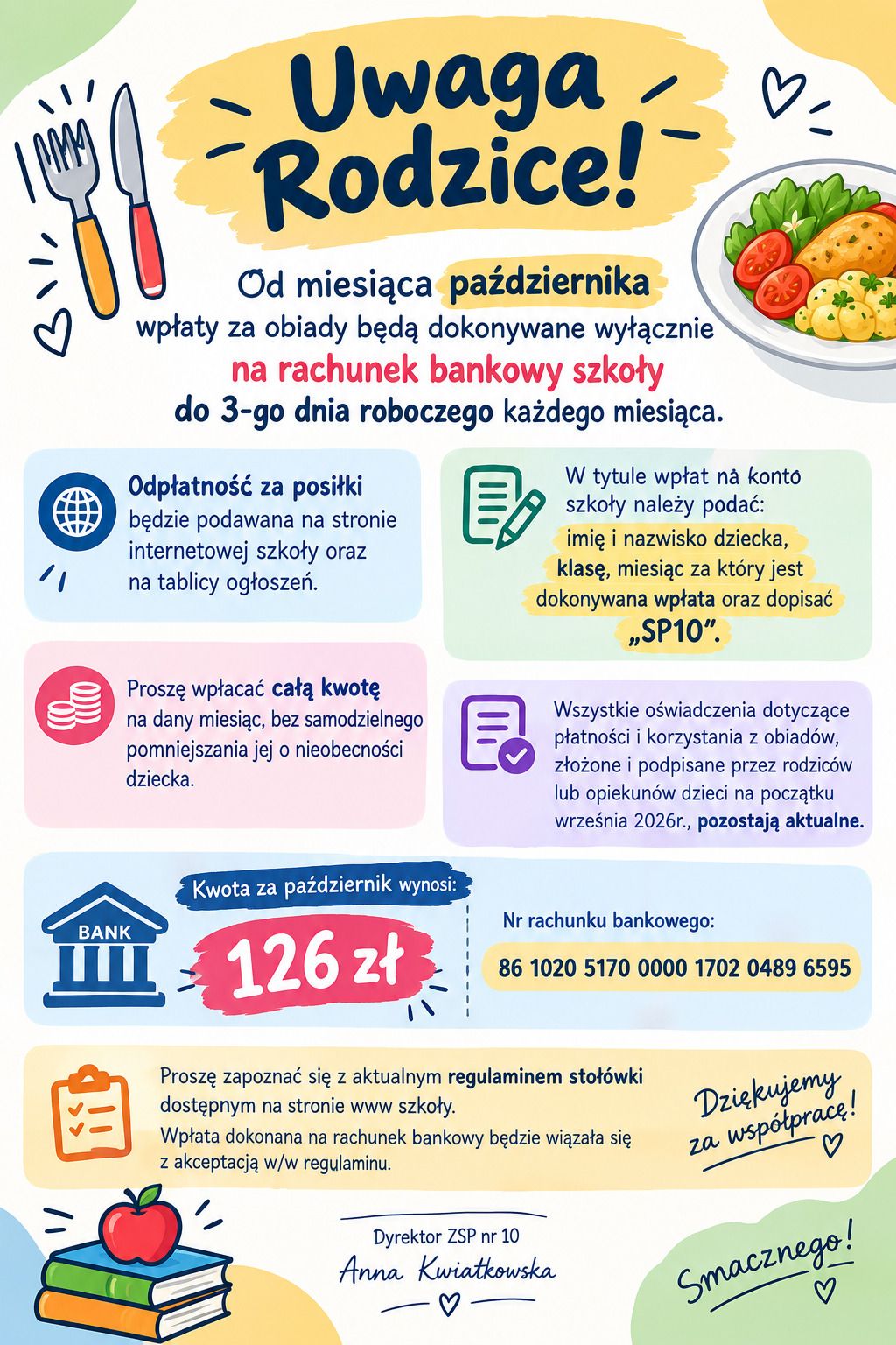 UWAGA RODZICE - WPŁATY NA OBIADY